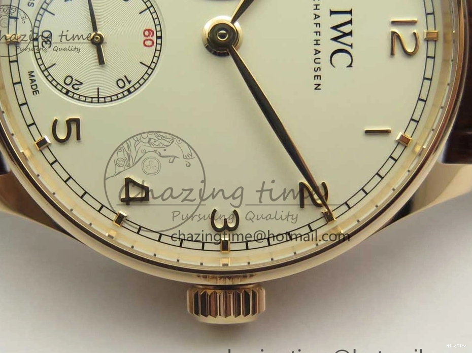 MIROTIME 0113 Portuguese Tourbillon IW5463 RG ZF Best Edition White Dial on Brown Leather Strap Stylish 7174